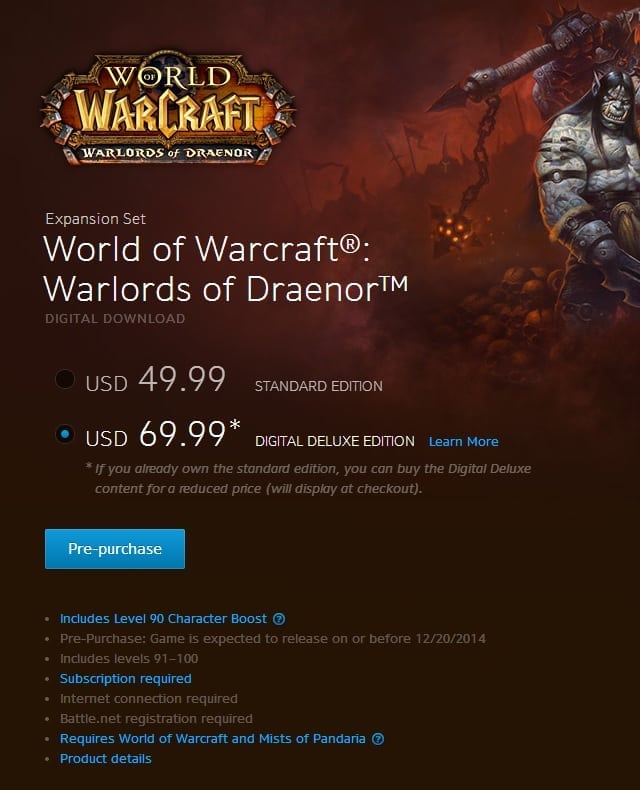 World of Warcraft Warlords of Draenor preorder